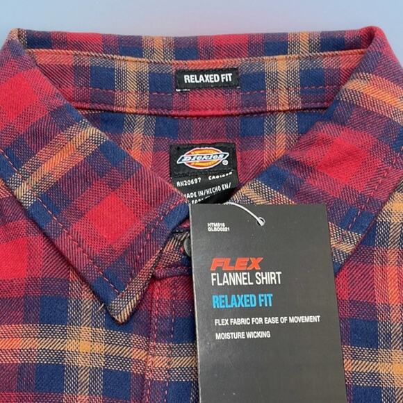 DICKIES Men’s Medium Red Plaid Long Sleeve Flannel Shirt - Picture 3 of 3